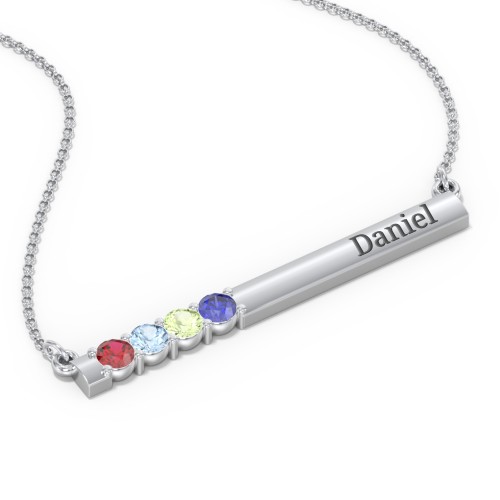 Engravable Family Bar Pendant with 1-5 Gemstones