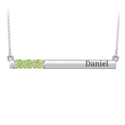 Engravable Family Bar Pendant with 1-5 Gemstones in 925 Sterling Silver with Peridot, Blue Sapphire, and Citrine