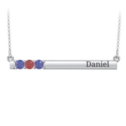 Engravable Family Bar Pendant with 1-5 Gemstones in 925 Sterling Silver with Blue Sapphire, Garnet, and Citrine