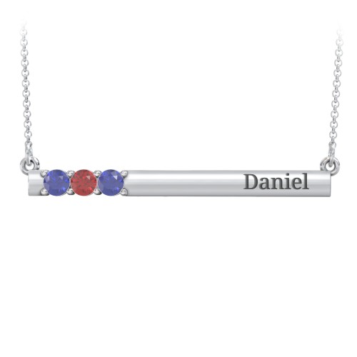 Engravable Family Bar Pendant with 1-5 Gemstones – Sterling Silver with Blue Sapphire and Garnet