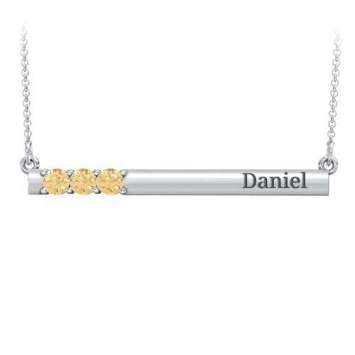 Engravable Family Bar Pendant with 1-5 Gemstones – Sterling Silver with Citrine