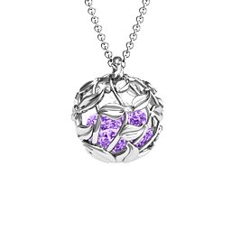 Luscious Leaf Cage Pendant in 925 Sterling Silver with Amethyst, Aquamarine, Emerald, Ruby, and Cubic Zirconia