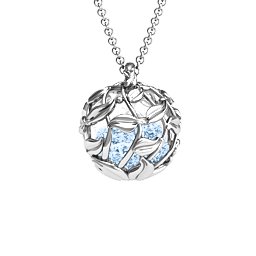 Luscious Leaf Cage Pendant in 925 Sterling Silver with Aquamarine, Emerald, Ruby, and Cubic Zirconia