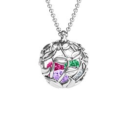 Luscious Leaf Cage Pendant in 925 Sterling Silver with Amethyst, Cubic Zirconia, Ruby, Emerald, and Aquamarine