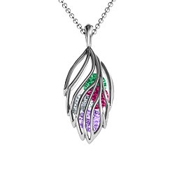 Elegant Elm Cage Leaf Pendant in 925 Sterling Silver with Amethyst, Cubic Zirconia, Ruby, Emerald, and Citrine