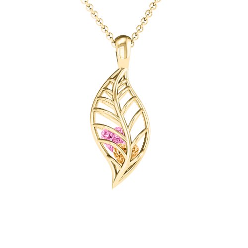 Mini Encourage-Mint Cage Leaf Pendant – 10K Yellow Gold with Citrine and Pink Tourmaline