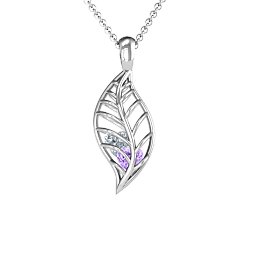 Mini Encourage-Mint Cage Leaf Pendant in 925 Sterling Silver with Amethyst, Cubic Zirconia, Blue Topaz, and Pink Tourmaline