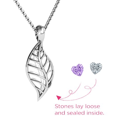Mini Encourage-Mint Cage Leaf Pendant – Sterling Silver with Amethyst and Cubic Zirconia