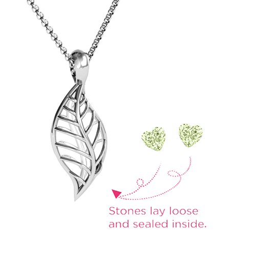 Mini Encourage-Mint Cage Leaf Pendant – Sterling Silver with Peridot