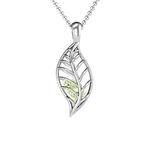 Mini Encourage-Mint Cage Leaf Pendant – Sterling Silver with Peridot