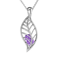 Encourage-Mint Cage Leaf Pendant in 925 Sterling Silver with Amethyst, Blue Topaz, Cubic Zirconia, and Pink Tourmaline