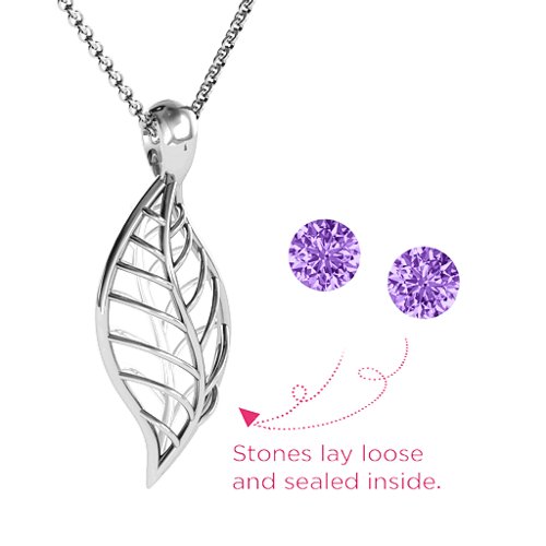 Encourage-Mint Cage Leaf Pendant – Sterling Silver with Amethyst