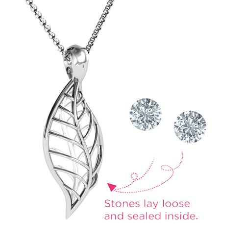 Encourage-Mint Cage Leaf Pendant – Sterling Silver with Diamond
