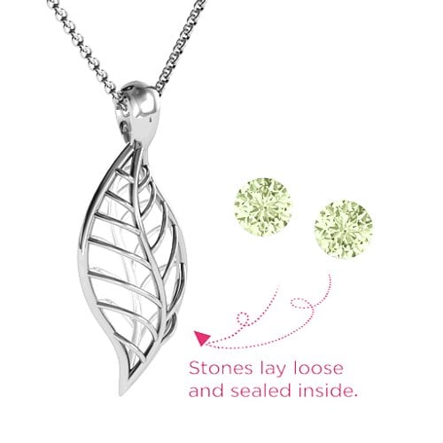 Encourage-Mint Cage Leaf Pendant – Sterling Silver with Peridot
