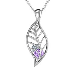 Encourage-Mint Cage Leaf Pendant in 925 Sterling Silver with Amethyst, Cubic Zirconia, Blue Topaz, and Pink Tourmaline