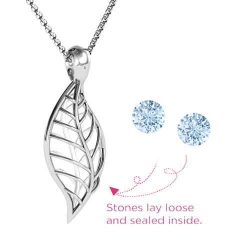 Encourage-Mint Cage Leaf Pendant – Sterling Silver with Aquamarine