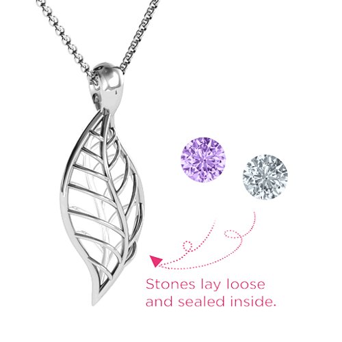 Encourage-Mint Cage Leaf Pendant – Sterling Silver with Amethyst and Cubic Zirconia