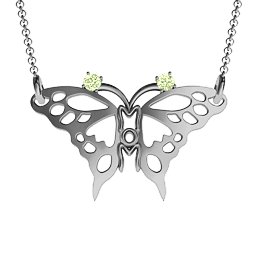 Butterfly Mom Birthstone Necklace in 925 Sterling Silver with Peridot