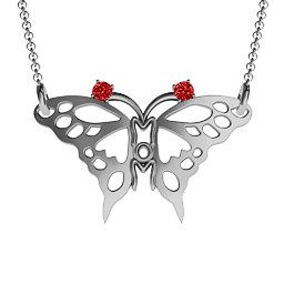 Butterfly Mom Birthstone Necklace in 925 Sterling Silver with Garnet