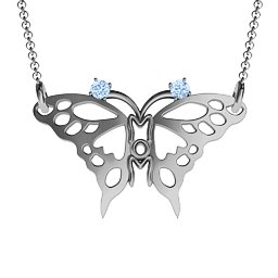 Butterfly Mom Birthstone Necklace in 925 Sterling Silver with Aquamarine