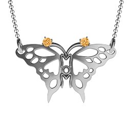 Butterfly Mom Birthstone Necklace in 925 Sterling Silver with Citrine