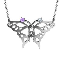 Butterfly Mom Birthstone Necklace in 925 Sterling Silver with Amethyst and Cubic Zirconia