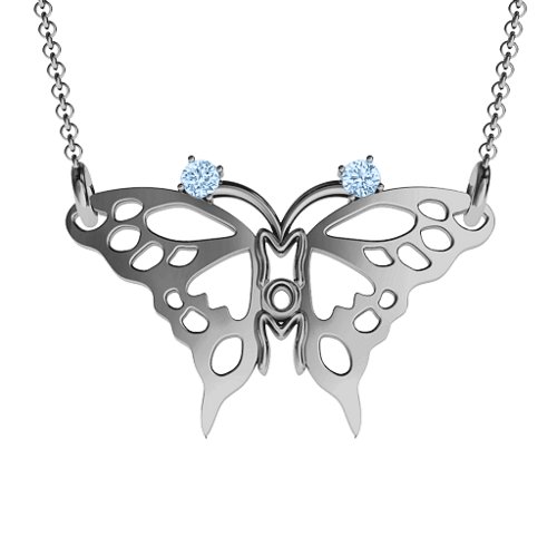 Butterfly Mom Birthstone Necklace – Sterling Silver with Aquamarine