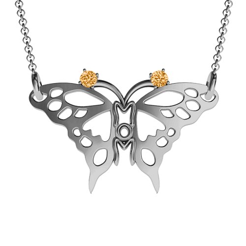 Butterfly Mom Birthstone Necklace – Sterling Silver with Citrine