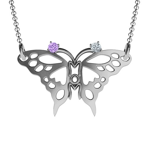 Butterfly Mom Birthstone Necklace – Sterling Silver with Amethyst and Cubic Zirconia
