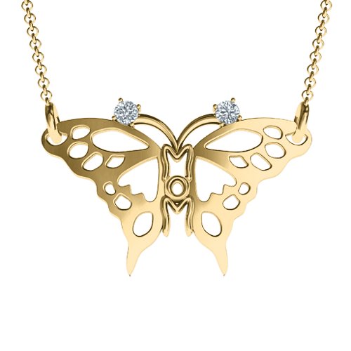 Butterfly Mom Birthstone Necklace – 10K Yellow Gold with Cubic Zirconia