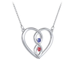 Entwined Infinity Heart Necklace in 925 Sterling Silver with Blue Sapphire and Garnet