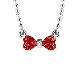 Adorable Bow Necklace in 925 Sterling Silver with Garnet