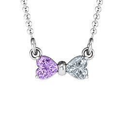 Adorable Bow Necklace in 925 Sterling Silver with Amethyst and Cubic Zirconia