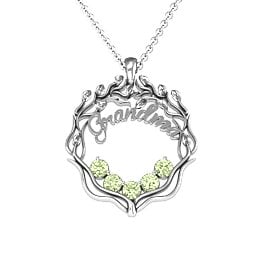 Grandma's Love Family Tree Pendant in 925 Sterling Silver with Peridot