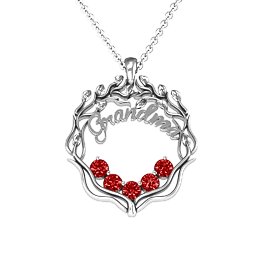Grandma's Love Family Tree Pendant in 925 Sterling Silver with Garnet