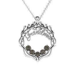 Grandma's Love Family Tree Pendant in 925 Sterling Silver with Smokey Quartz