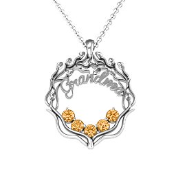 Grandma's Love Family Tree Pendant in 925 Sterling Silver with Citrine