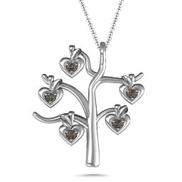 Tree Of Hearts 5-Stone Family Tree Necklace in 925 Sterling Silver with Smokey Quartz