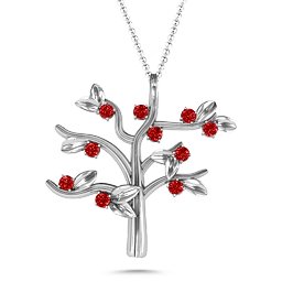 Family Forever 10-Stone Family Tree Necklace in 925 Sterling Silver with Garnet