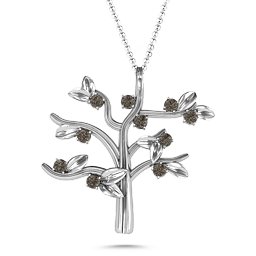 Family Forever 10-Stone Family Tree Necklace in 925 Sterling Silver with Smokey Quartz
