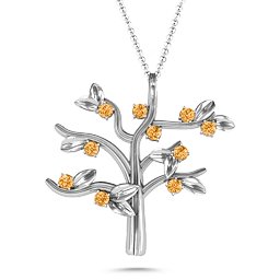 Family Forever 10-Stone Family Tree Necklace in 925 Sterling Silver with Citrine