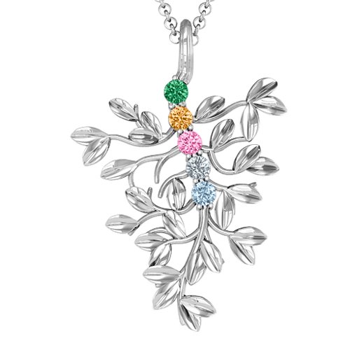 Roots Of Love 5-Stone Family Tree Necklace – Sterling Silver with Emerald, Citrine, Pink Tourmaline, Cubic Zirconia, and Aquamarine