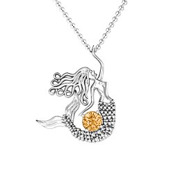 Majestic Mermaid Necklace in 925 Sterling Silver with Citrine