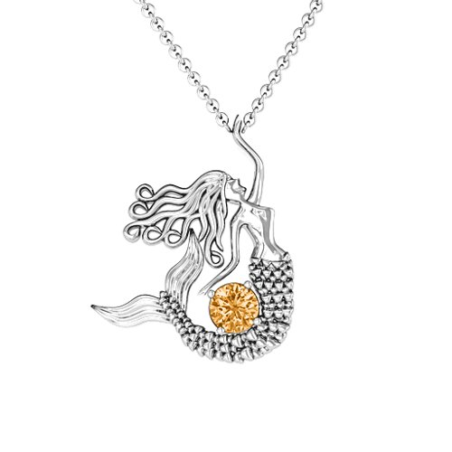 Majestic Mermaid Necklace – Sterling Silver with Citrine
