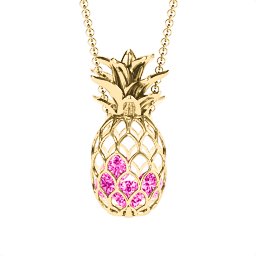Pineapple Cage Necklace in 18K Gold Plated Silver with Pink Tourmaline, Blue Sapphire, and Emerald