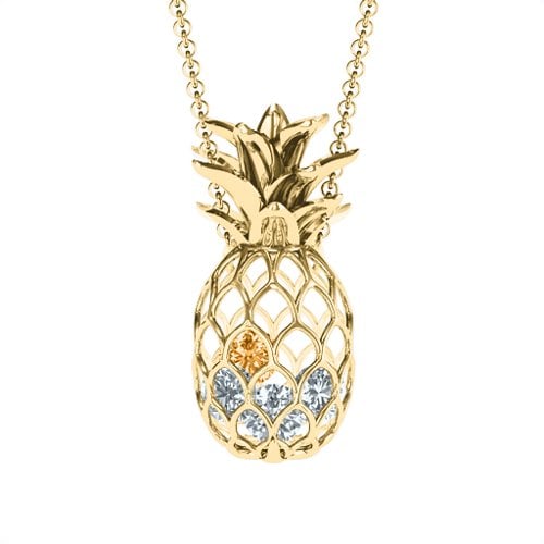 Pineapple Cage Necklace – 10K Yellow Gold with Diamond, Cubic Zirconia, and Citrine