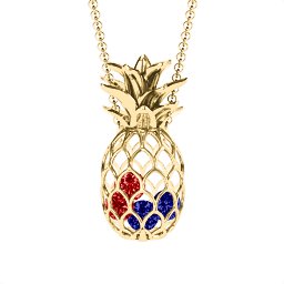 Pineapple Cage Necklace in 18K Gold Plated Silver with Blue Sapphire, Garnet, and Emerald