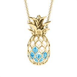 Pineapple Cage Necklace in 18K Gold Plated Silver with Blue Topaz, Blue Sapphire, and Emerald