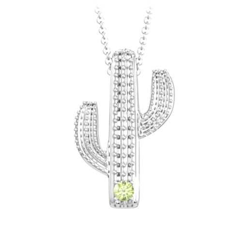 Cutesy Cactus Necklace – Sterling Silver with Peridot