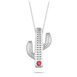Cutesy Cactus Necklace in 925 Sterling Silver with Garnet